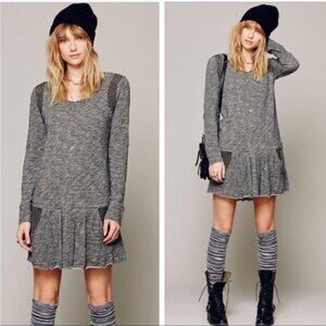 Free People Beach Grey Sweet Nothing’s Drop Waist Crochet Boho Mini Dress Sz XS